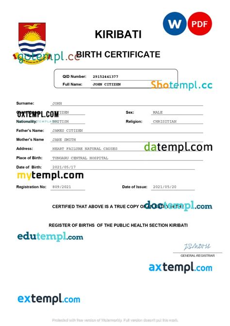 kiribati birth certificate word and pdf template completely editable gotempl templates with
