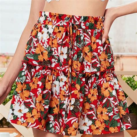 Sexy Floral Print Flared Short Skirt High Waist Pleated Mini Skater