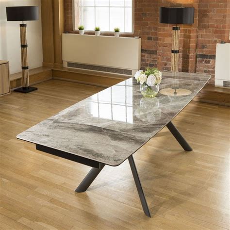 Dining Table Italian Ceramic Grey Marble Style Extending 1600 2400mm