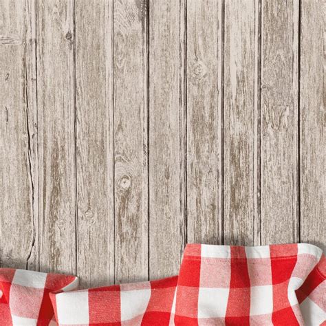 Old Wooden Table Background With Picnic Tablecloth Stock Image Image