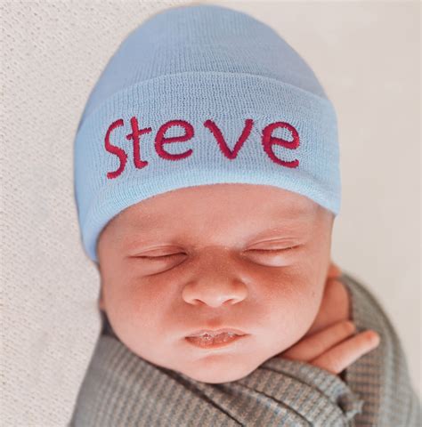 Personalized Blue Newborn Baby Boy Hospital Beanie Hat With Blue