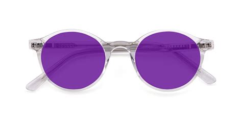 clear narrow acetate round tinted sunglasses with purple sunwear lenses 17519