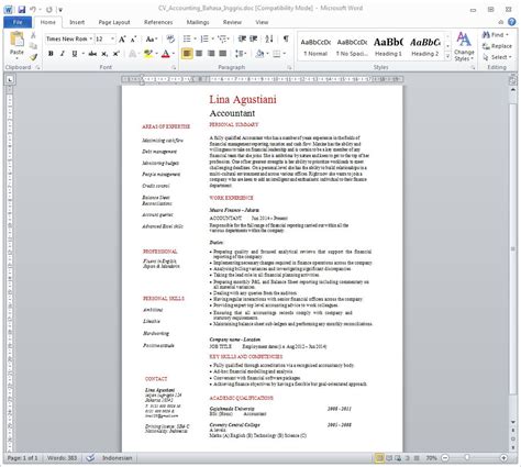 Contoh cv bahasa inggris yang bisa membuat resume lamaran kerja kamu semakin menarik dan berbeda dengan yang lainnya. Contoh CV Akuntansi dalam Bahasa Inggris Menarik file Doc