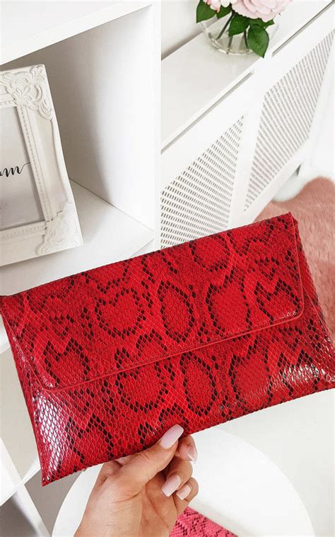 Melinda Snake Print Envelope Clutch Bag In Red Ikrush