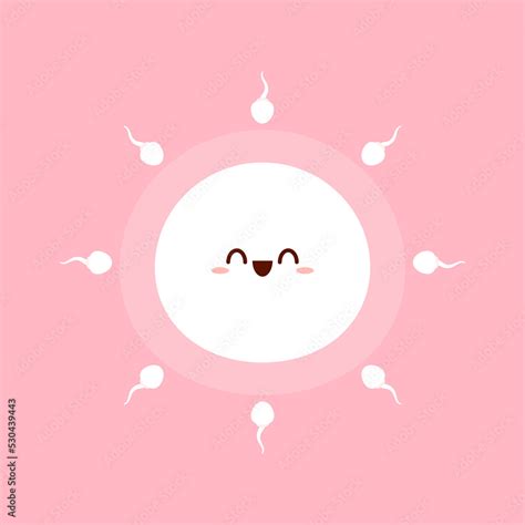 Cute Happy Funny Sperm Cell And Ovum Vector Flat Line Cartoon Illustration Fertilization