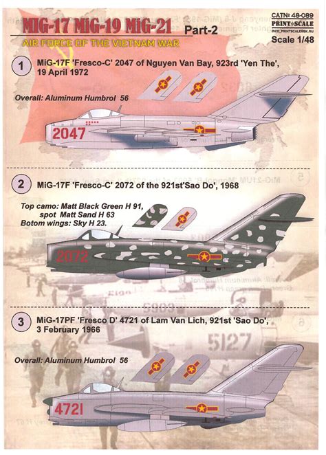 Print Scale Decals 148 Mikoyan Mig 17 And Mikoyan Mig 21 Vietnam War