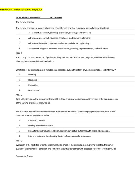 Health Assessment Final Exam Quizlet
