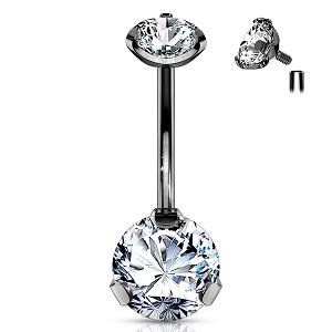 316L Surgical Steel Navel Rings With Square CZ Prong Set