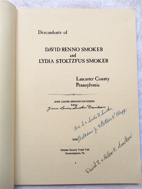 Descendants Of David Renno Smoker And Lydia Stoltzfus Smoker Limited Ed