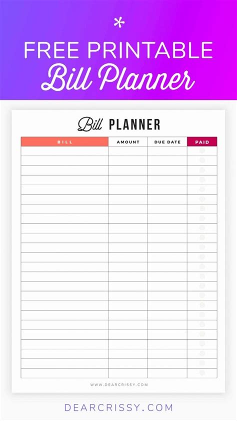 Free Printable Bill Pay Worksheet