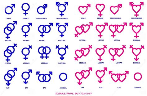Set Of Sexual Orientation Gender Or Male Female Symbols Stroke Stock Illustration