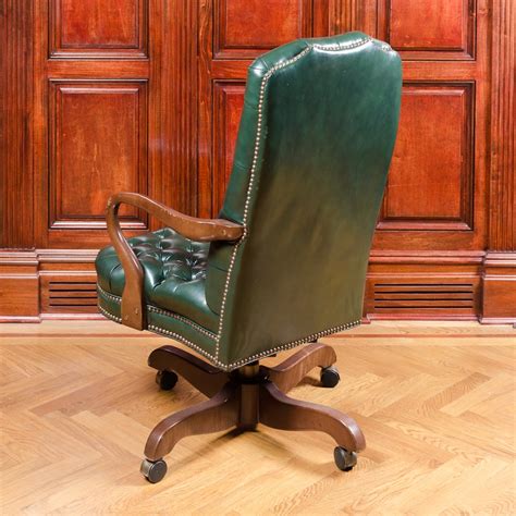 Vintage Tufted Green Leather Office Chair Ebth