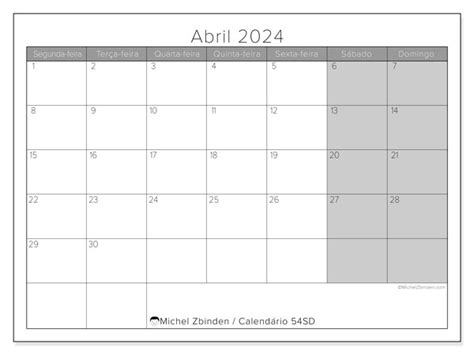 Calendário De Abril De 2024 Para Imprimir “54sd” Michel Zbinden Br