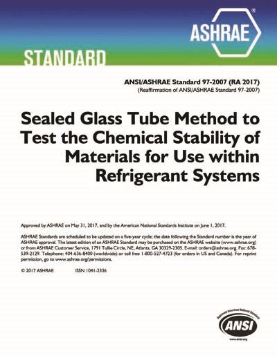 Ansiashrae Standard 97 2007 R2017 Sealed Glass Tube Method To Test