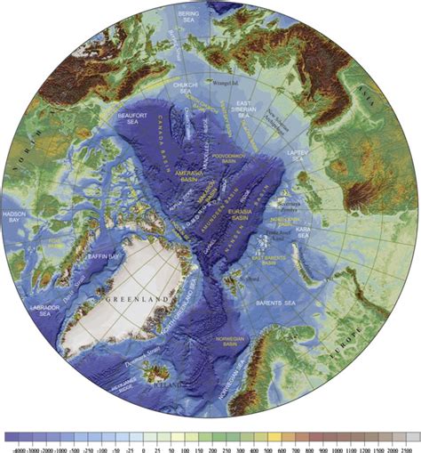 Topography And Bathymetry Map Of The Arctic Region At 15m Scale In A Polar Stereographic 