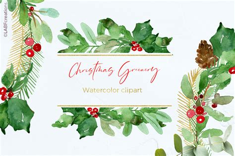 Watercolor Christmas Greenery Clipart By Labfcreations Thehungryjpeg