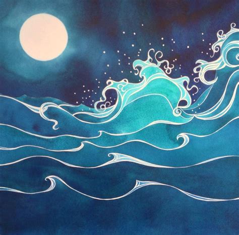 Moon And Breaking Wave Wave Drawing Painting And Drawing Sea Drawing