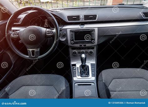 Car Interior View On Steering Wheel And Dashboard Stock Photo Image