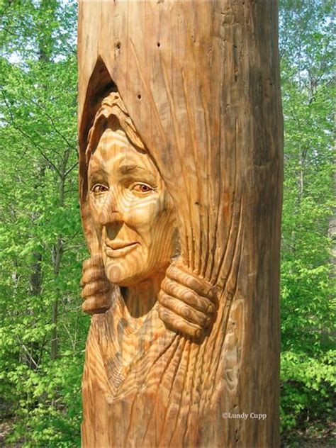 Woman Carved In A Tree Trunk Art By Lundy Cupp Wood Craving Tree