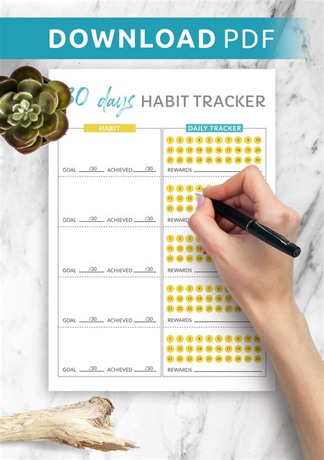 Download Printable 30 Days Goal Habit Tracker Template Pdf
