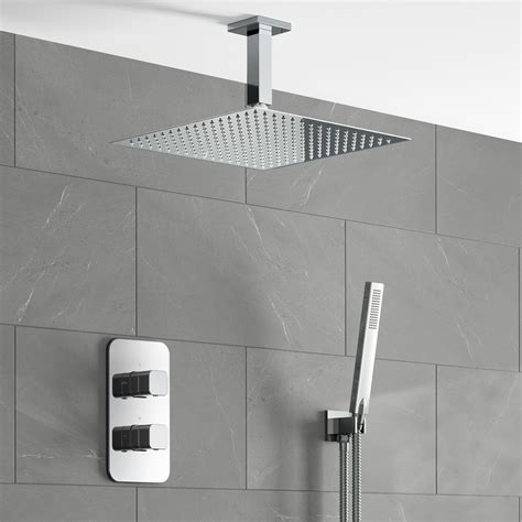 Galway Chrome Premium Ceiling Square Thermostatic Shower Set