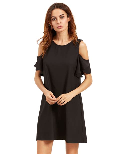 Milumia Womens Summer Cold Shoulder Ruffle Sleeves Shift Dress Black Xl Check Out The Image By