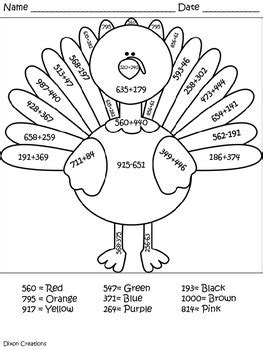 They also have some thanksgiving worksheets over language arts and some printable coloring pages. Turkey Math - Adding and Subtracting Within 1000 3.NBT.A.2 ...