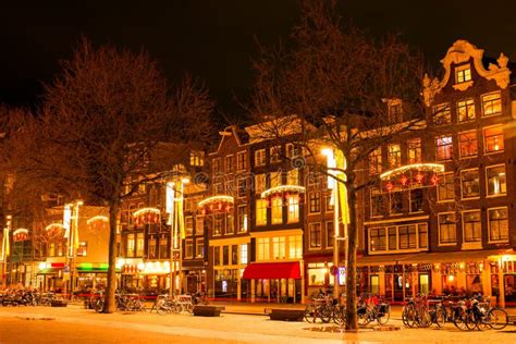 Amsterdam At Night In Christmas Time In Netherlands Stock Image Image