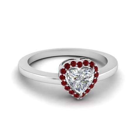 Heart Shaped Diamond Elegant Heart Engagement Ring With Red Ruby In 14k