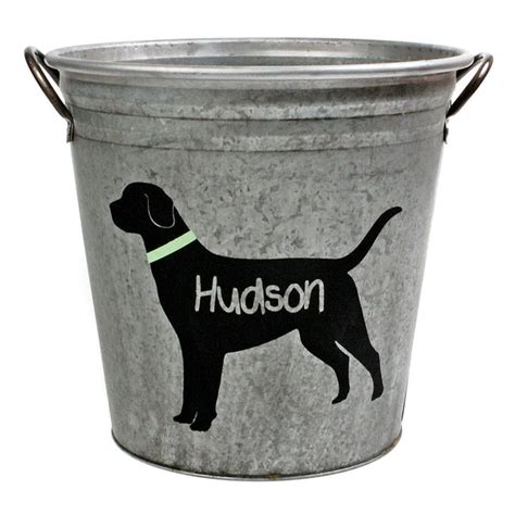 Personalized Labrador Dog Galvanized Bucket Rustic Dog Toy Storage