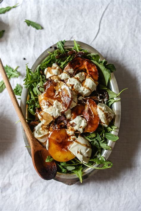 Grilled Peach And Burrata Salad Two Red Bowls Recipe Food Recipes