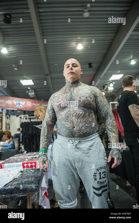 Poznan Poland Visitors At The Tattoo Convention Show Off Their Tattoos Inked In Men With Full