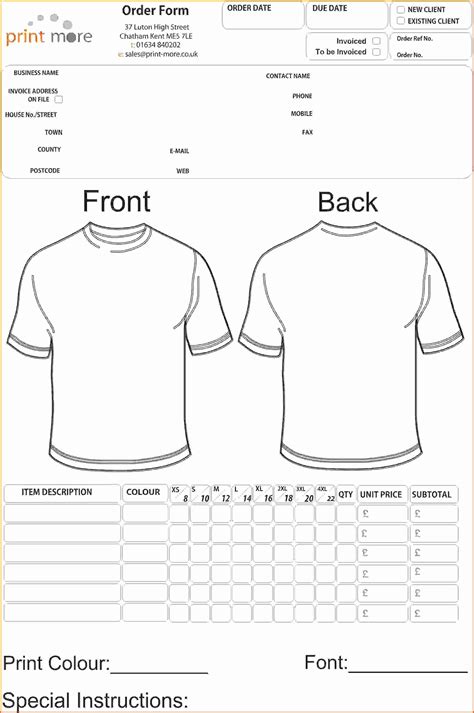 Excel Templates Printable Shirt Order Form