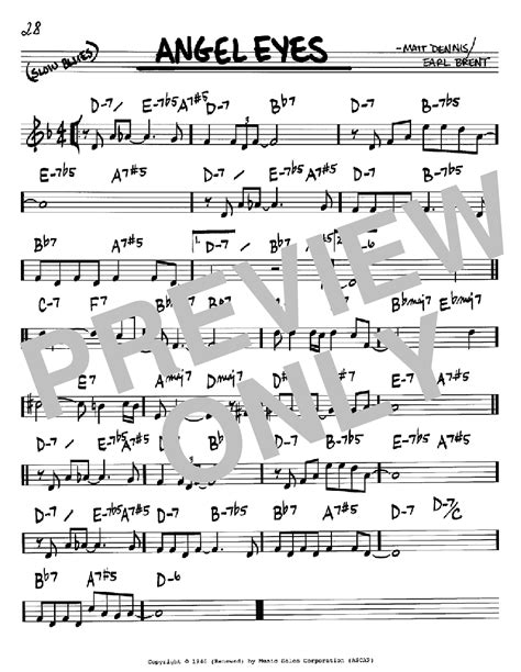 Angel Eyes Sheet Music Frank Sinatra Real Book Melody Chords Bb Instruments