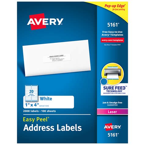 Avery 5161 1 X 4 White Easy Peel Mailing Address Labels 2000box