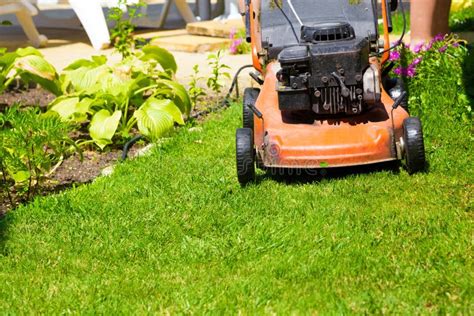 Lawn Mower On A Fresh Lawn In The Garden Stock Image Image Of Neat