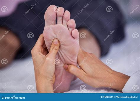 Senior Man Receiving Foot Massage From Physiotherapist Stock Image Image Of Assisting