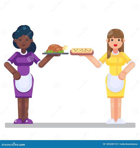 Vector Colorful Illustration In Flat Style Image Of A Young Waitress