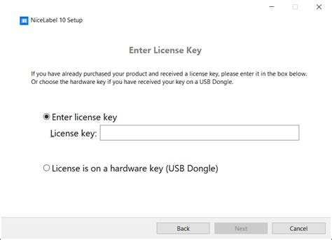 Setup With License Key Or Hardware Key Nicelabel Help Center