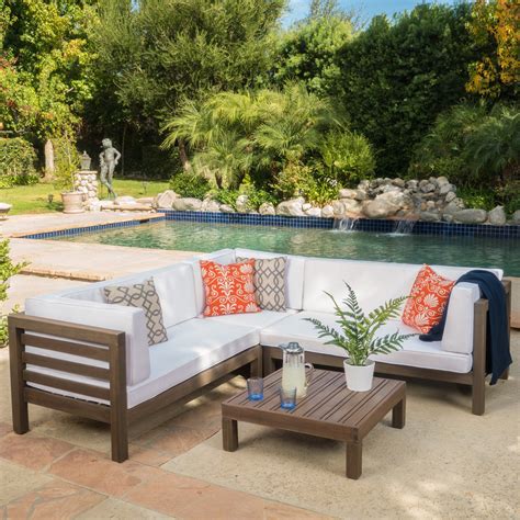 Joanna 4 Piece Wooden Patio Sectional Set With Cushions