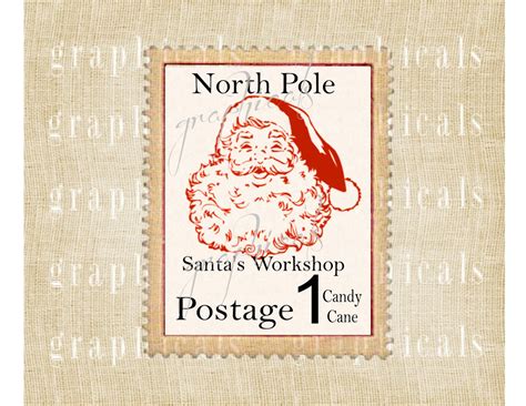 Christmas Postage Stamp North Pole Santa Digital By Graphicals