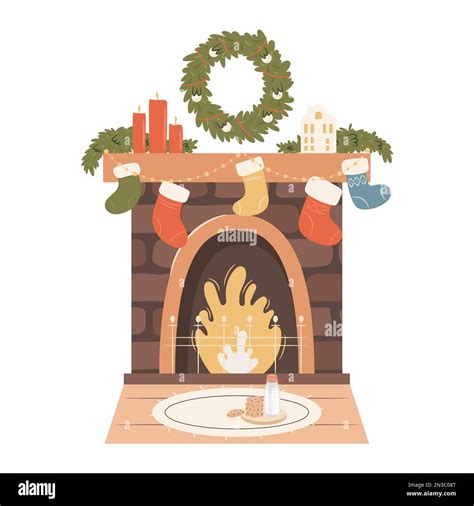 Decorated Christmas Fireplace Vector Illustration Stock Vector Image
