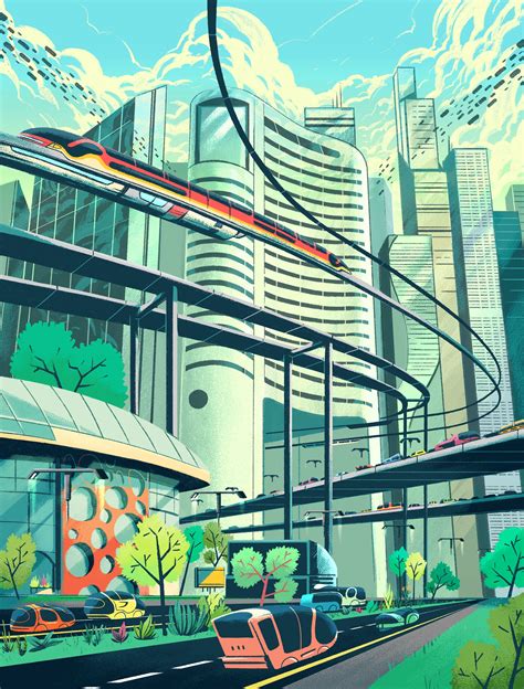 Retro Futurism City Illustration City Drawing