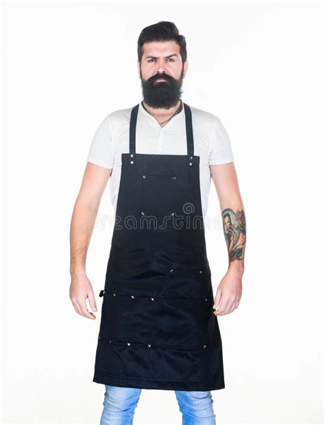 Ready To Serve Man Cook Hipster Apron Chef Cook Red Apron White Background Bearded Man Waiter