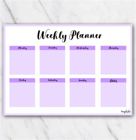 Printable Purple Landscape Weekly Planner Weekly Planner Free Weekly