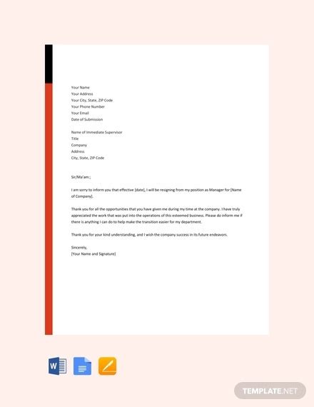 Manager Resignation Letter 12 Examples Format Sample Examples