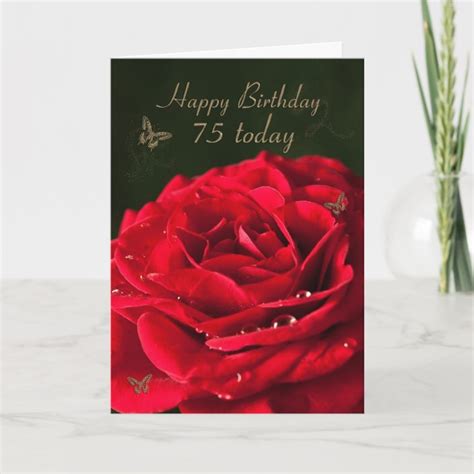 75th Birthday Card With A Classic Red Rose