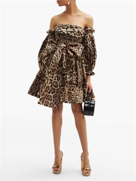 Dolce And Gabbana Leopard Print Off The Shoulder Silk Mini Dress Leopard 70 Off Sale Coshio