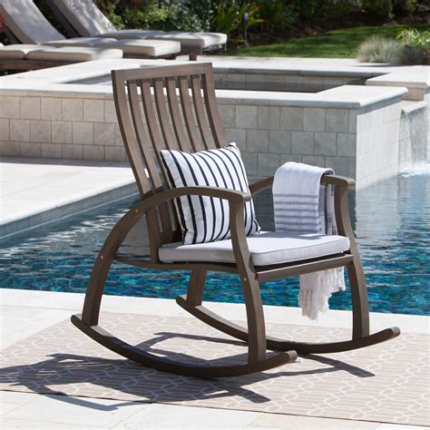 Costway outdoor patio rattan wicker rocking chair rocker cushion pillow garden deck. Clinton Outdoor Acacia Wood Rocking Chair with Cushion ...