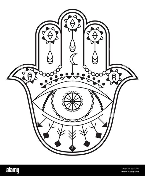 Hamsa Hand Vector With Mystical Esoteric Symbols Like Pyramid Evil